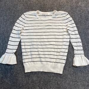 Cupcakes and Cashmere Liana White Black Striped Sweater Open Weave Womens Medium